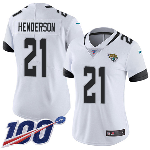 Nike Jacksonville Jaguars #21 C.J. Henderson White Women Stitched NFL 100th Season Vapor Untouchable Limited Jersey->women nfl jersey->Women Jersey